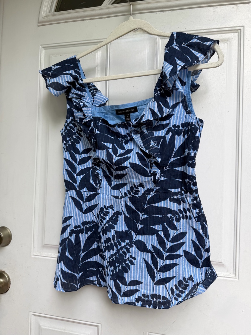 Banana Republic Navy & light blue botanical print peplum tank top